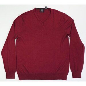 Calvin Klein Size XL Burgundy Extra Fine Merino Wool Long Sleeve V Neck Sweater